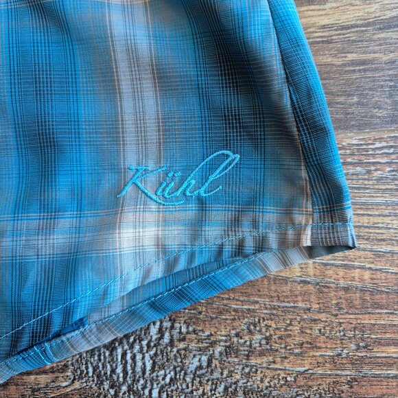 KUHL Outdoor Camping Button-Up Shirt Lightweight Blue Plaid Long Sleeve Pocket - Picture 7 of 14